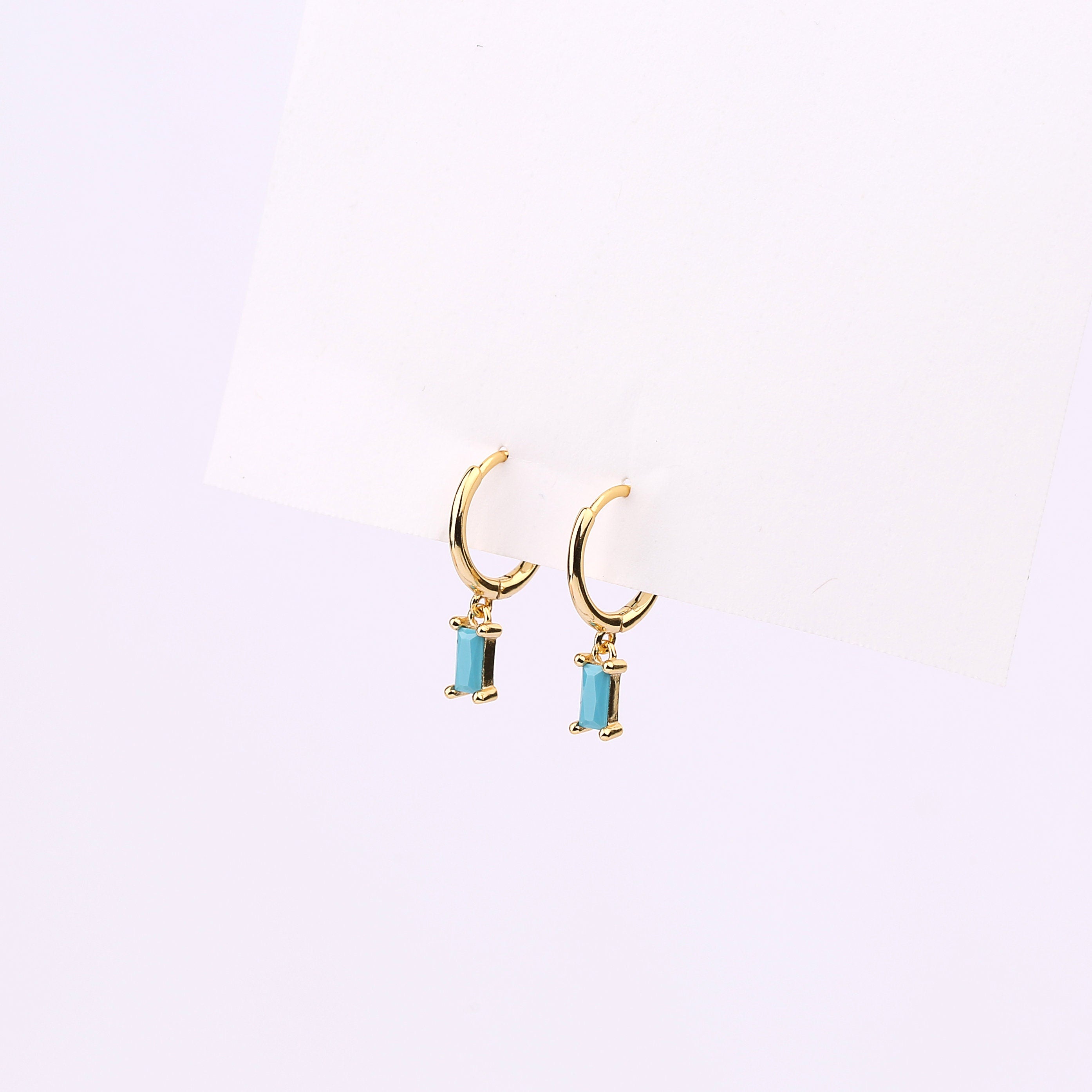 Tiny Baguette Diamond CZ Dangle Hoop Earrings