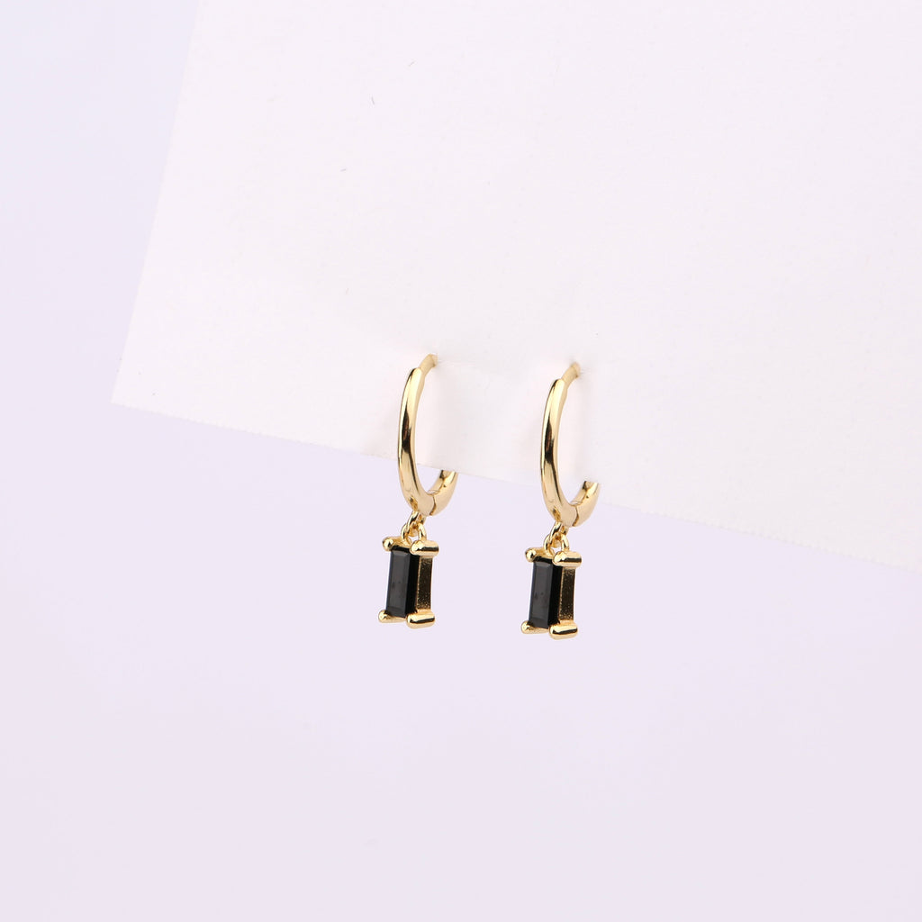 Tiny Baguette Diamond CZ Dangle Hoop Earrings