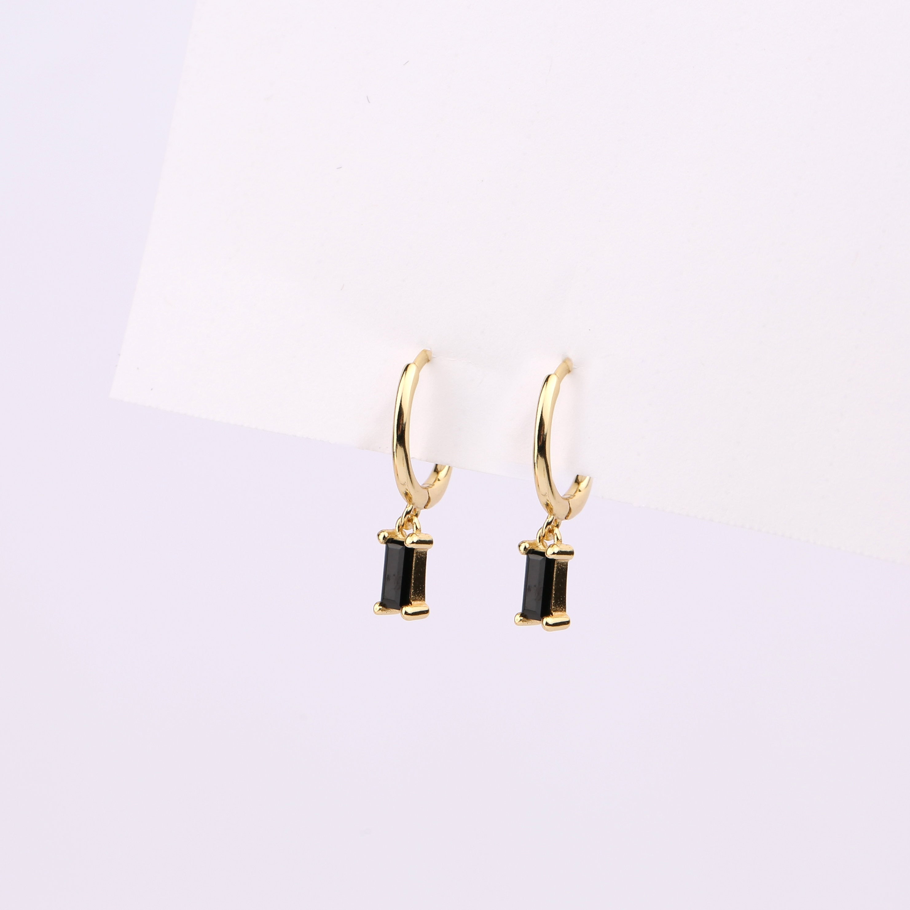 Tiny Baguette Diamond CZ Dangle Hoop Earrings