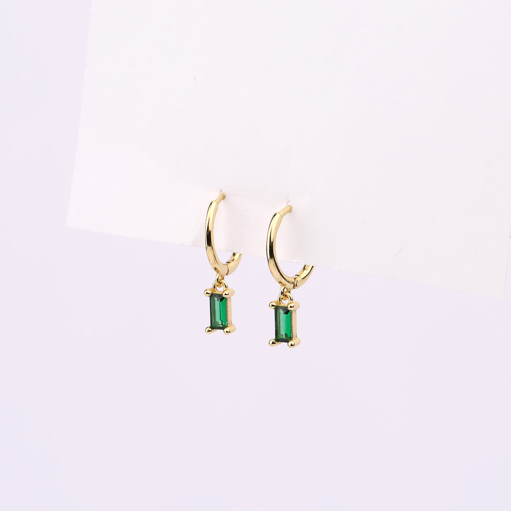 Tiny Baguette Diamond CZ Dangle Hoop Earrings
