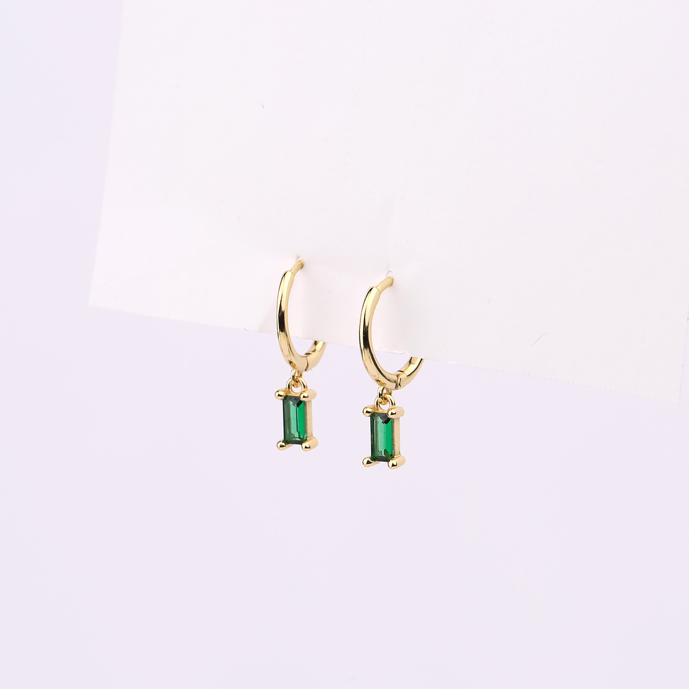 Tiny Baguette Diamond CZ Dangle Hoop Earrings
