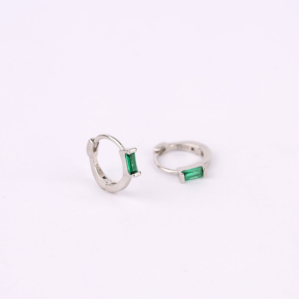 Emerald Baguette Huggie Hoop Earrings