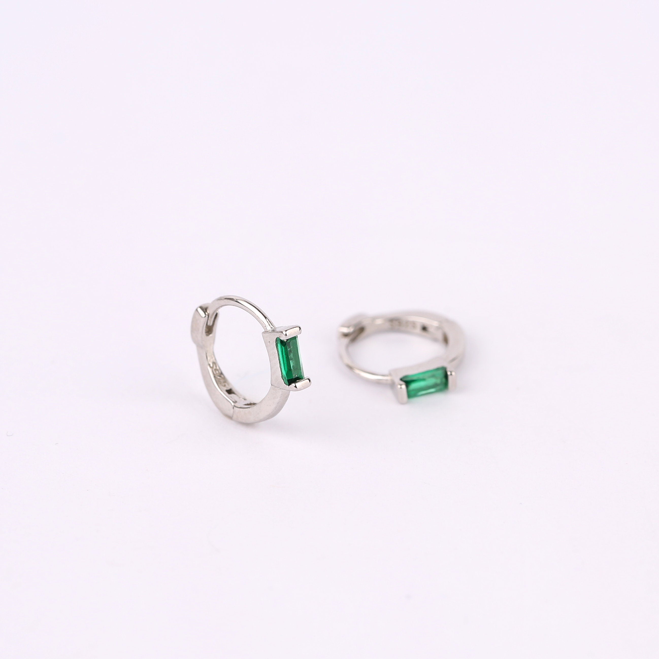 Emerald Baguette Huggie Hoop Earrings