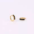 Sterling Silver Black Stone Baguette Huggie Hoop Earrings