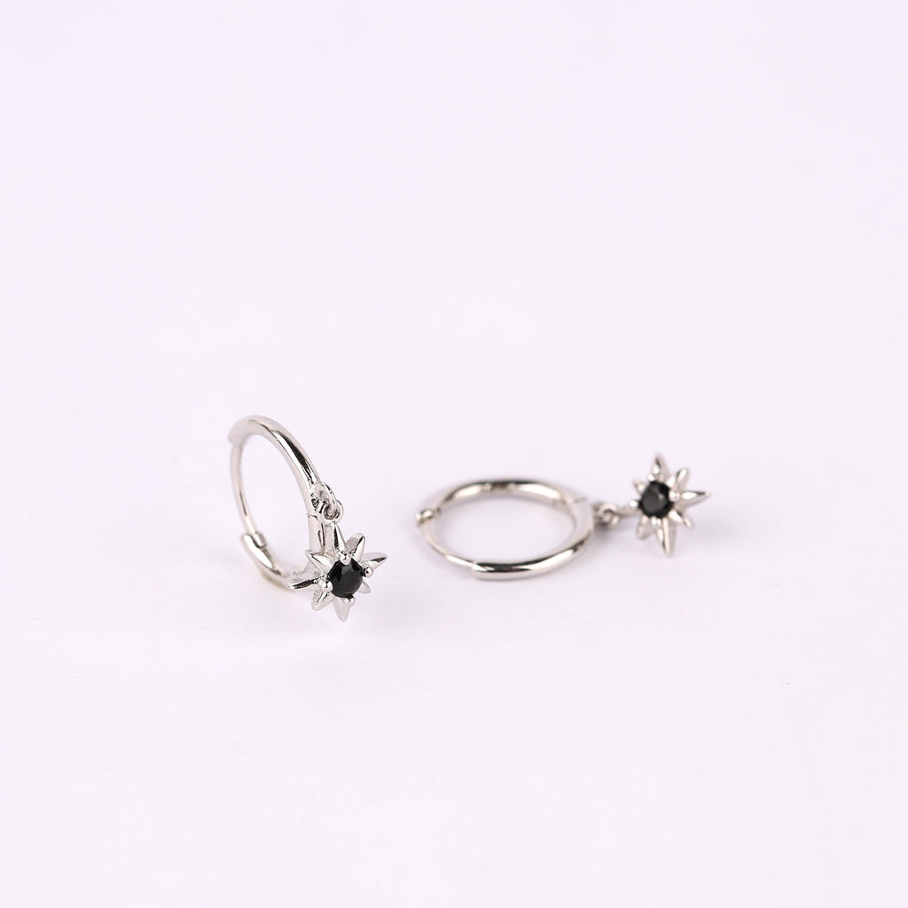 Black Star Charm Huggie Drop Hoop Earrings