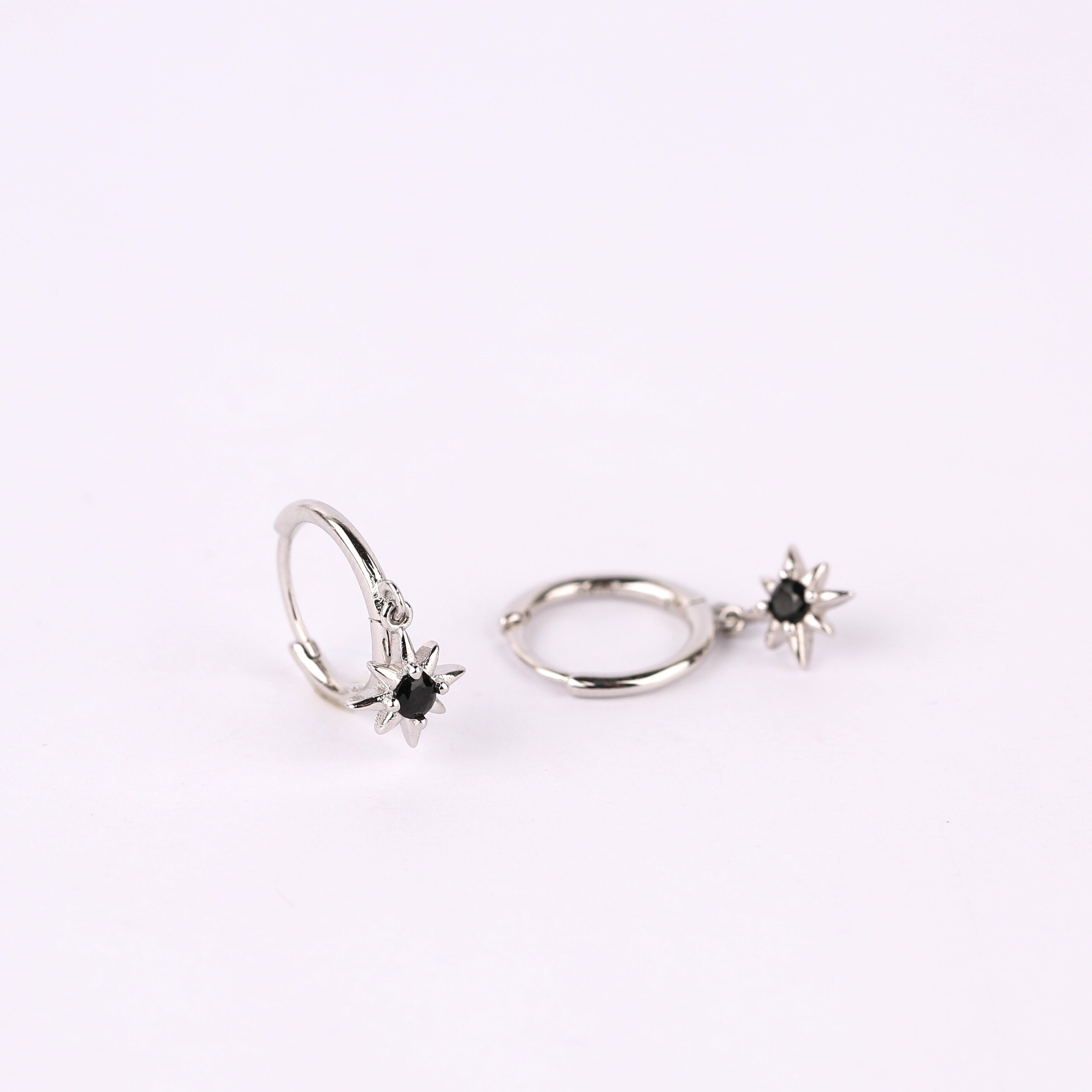 Black Star Charm Huggie Drop Hoop Earrings