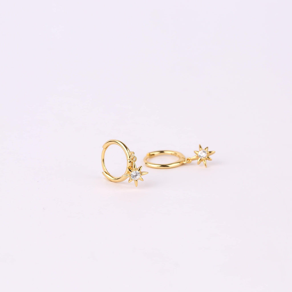 Sterling Silver Dangle Star Hoop Earrings