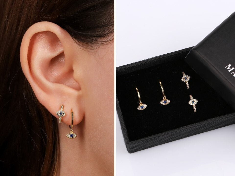 Evil Eye Hoop Earrings Set