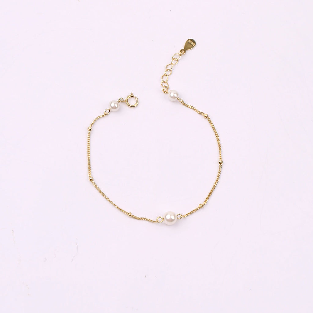 Gold Pearl Bracelet, Sterling Silver Freshwater Pearls Beaded
