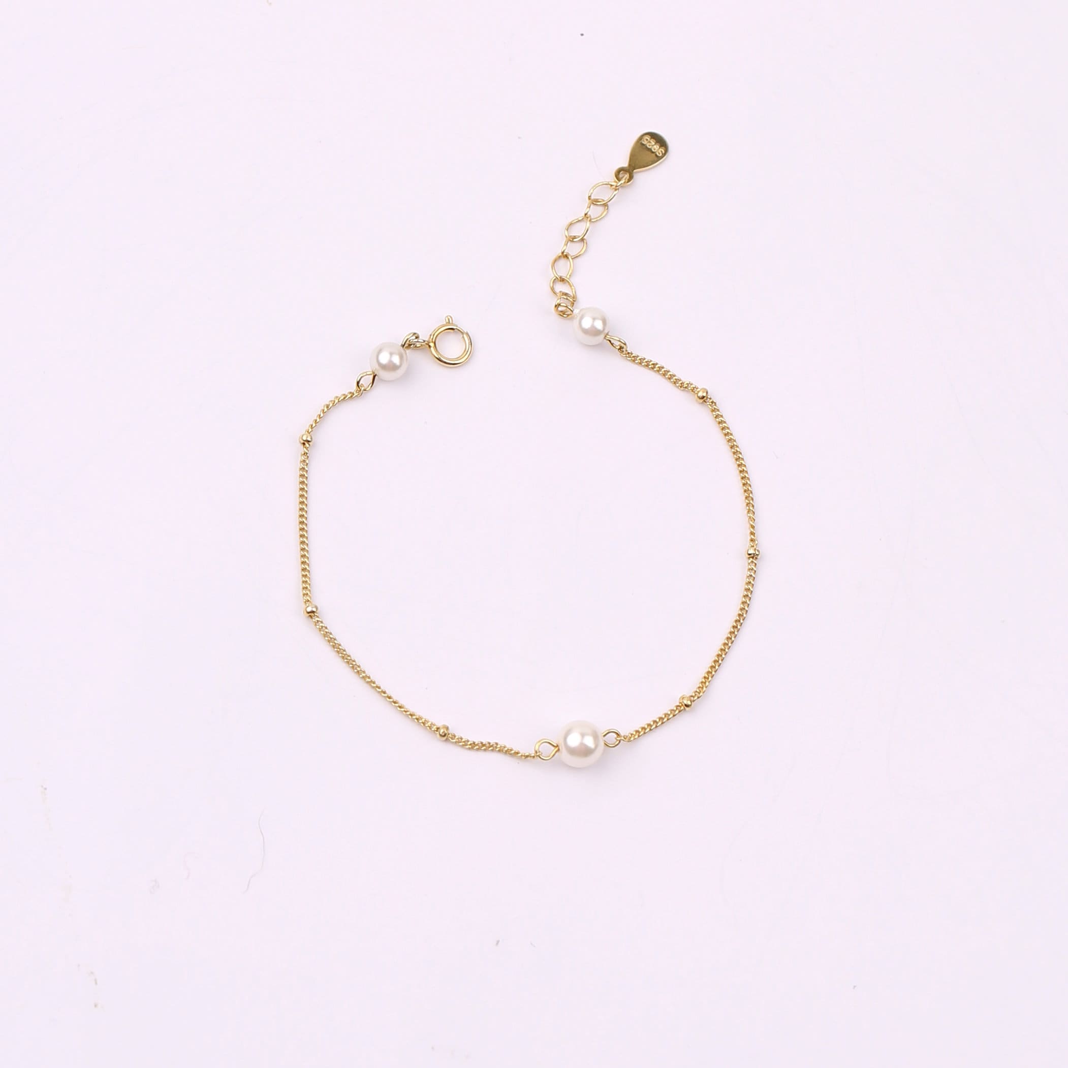 Gold Pearl Bracelet, Sterling Silver Freshwater Pearls Beaded