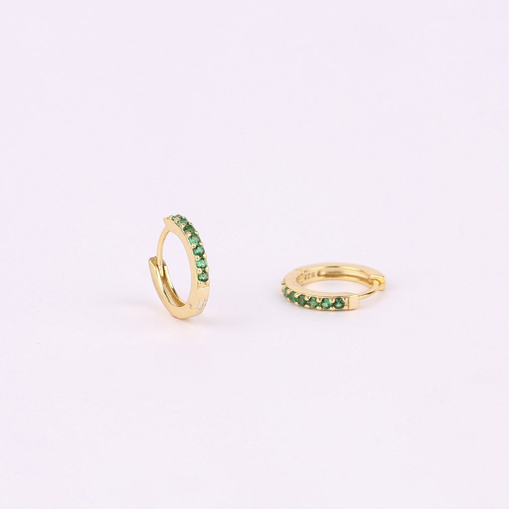 Tiny Emerald CZ Huggie Hoop Earrings