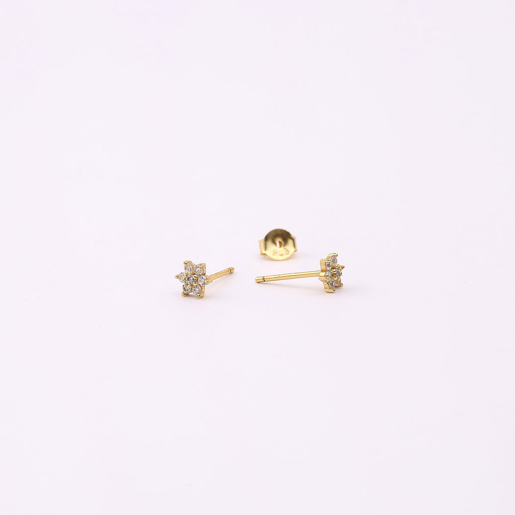 Gold Flower Stud Earrings CZ