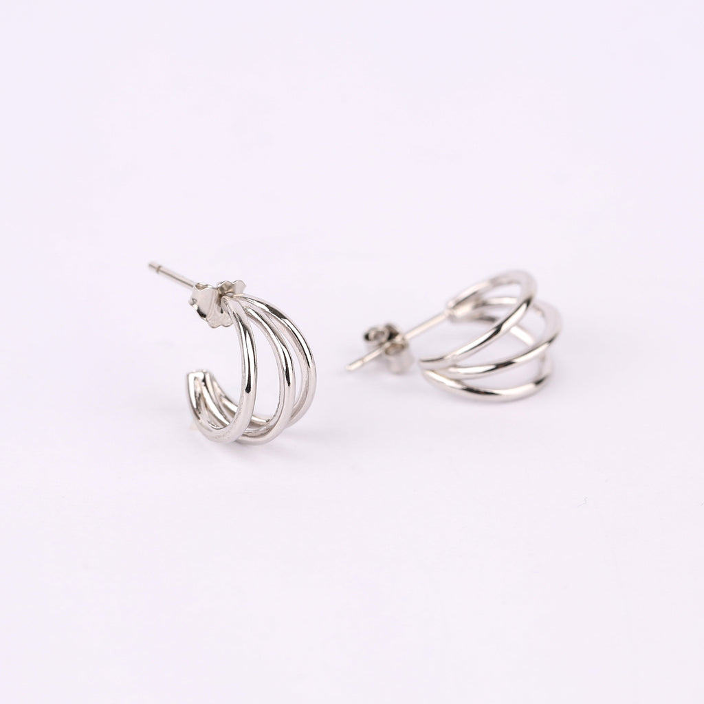 Triple Band Hoop Stud Earrings