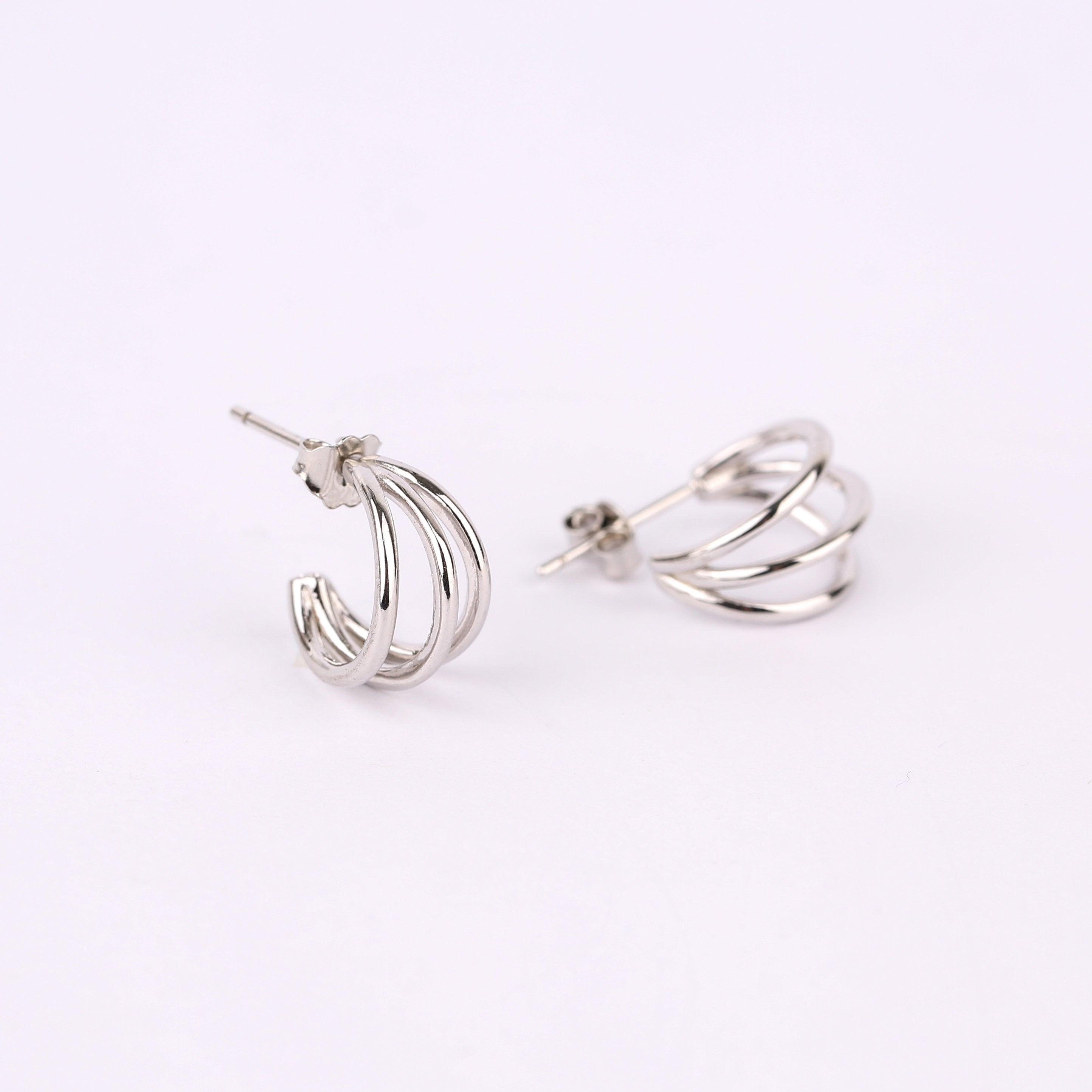 Triple Band Hoop Stud Earrings