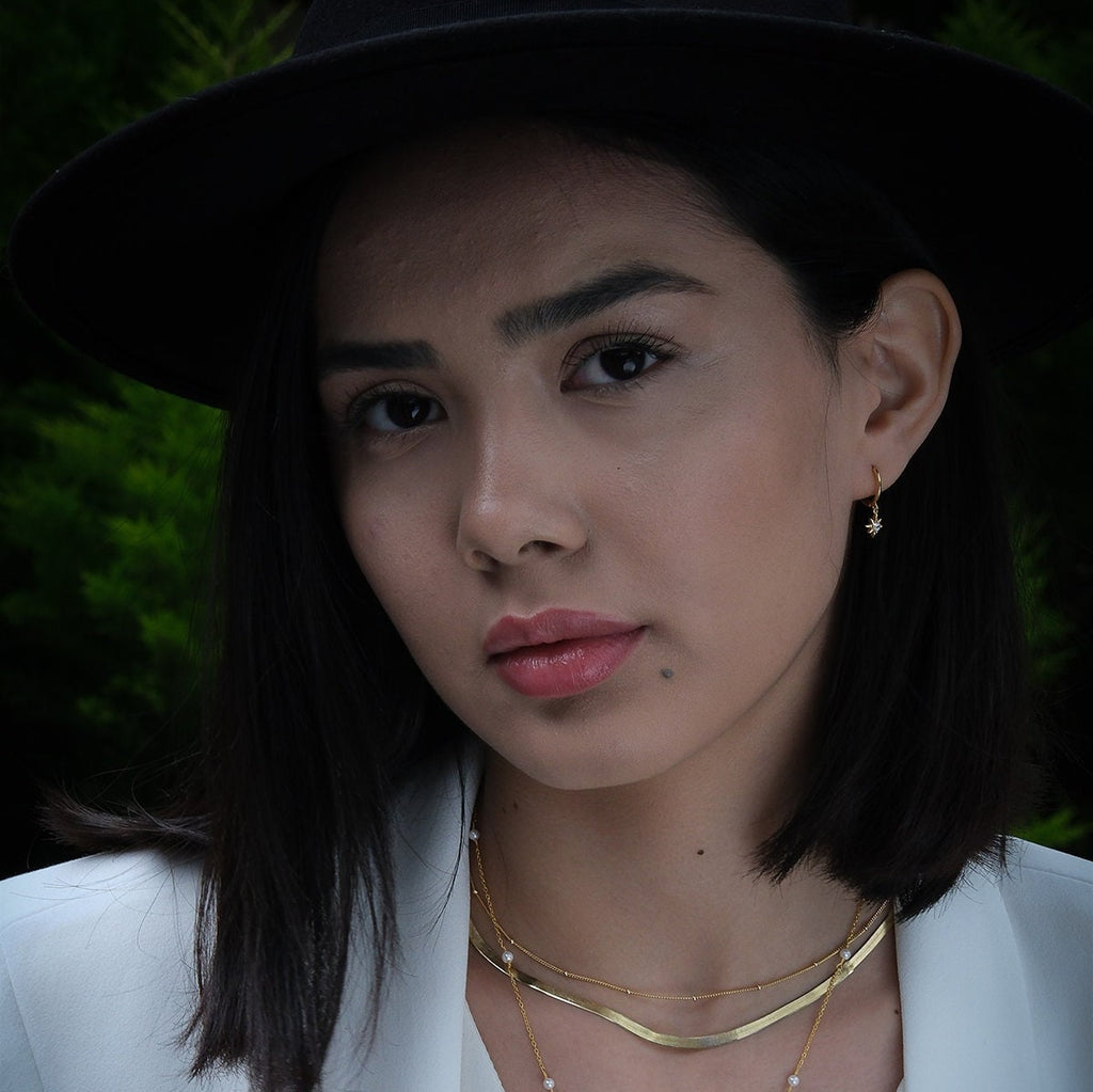 Black Star Charm Huggie Drop Hoop Earrings