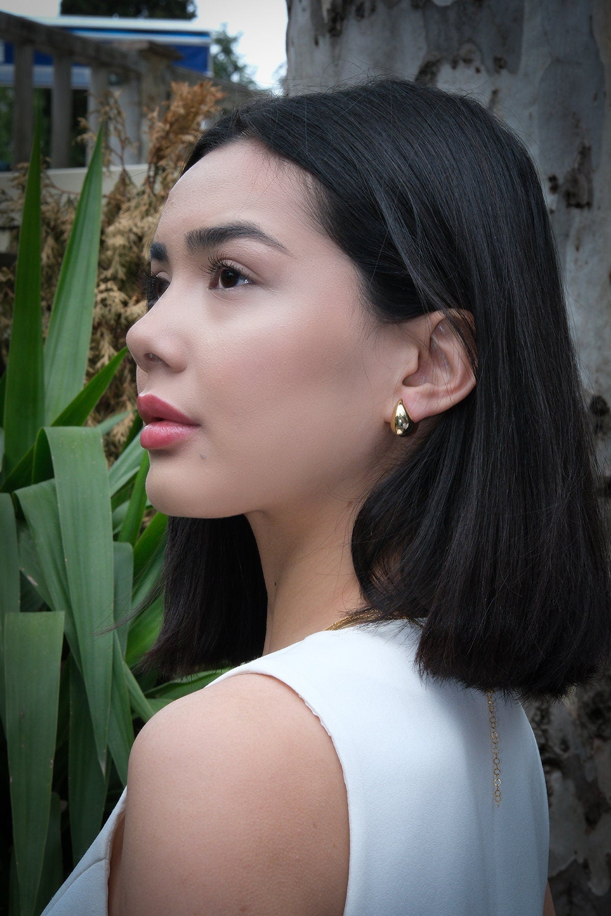 Gold Chunky Teardrop Stud Earrings