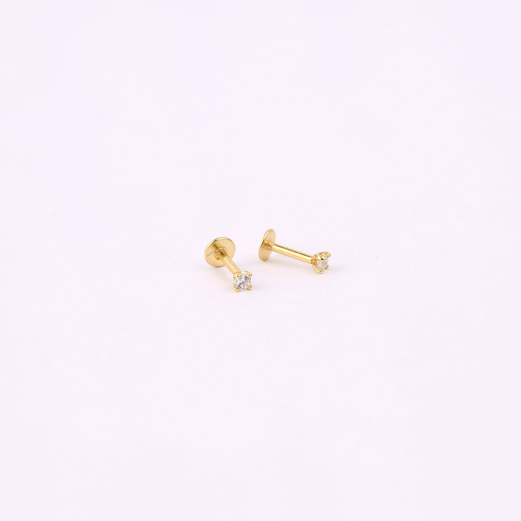 18G Small Diamond Threadless Push Pin Labret Stud
