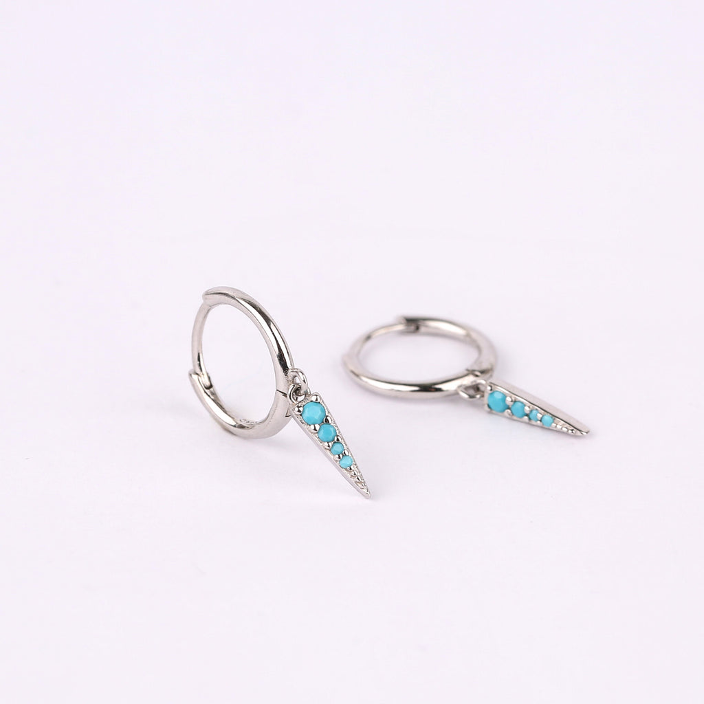 Turquoise Spike Shape Charm Huggie Drop Hoop Earrings
