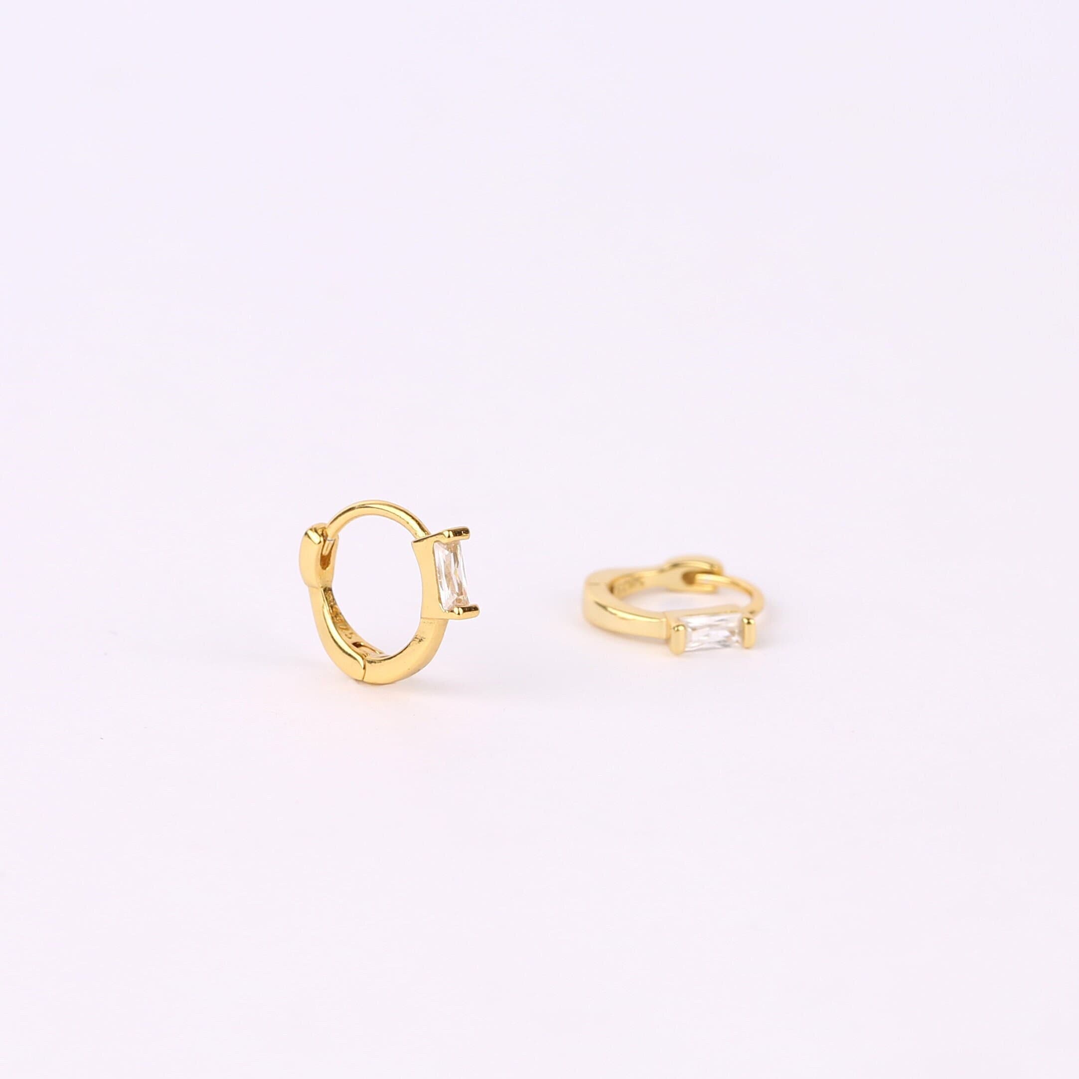 Diamond CZ Huggie Hoop Earrings