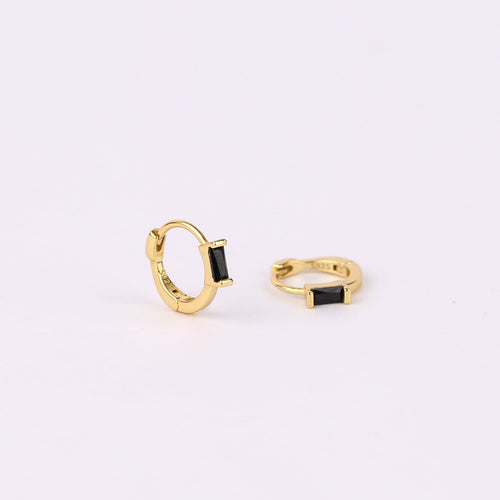 Black Stone Baguette Huggie Hoop Earrings