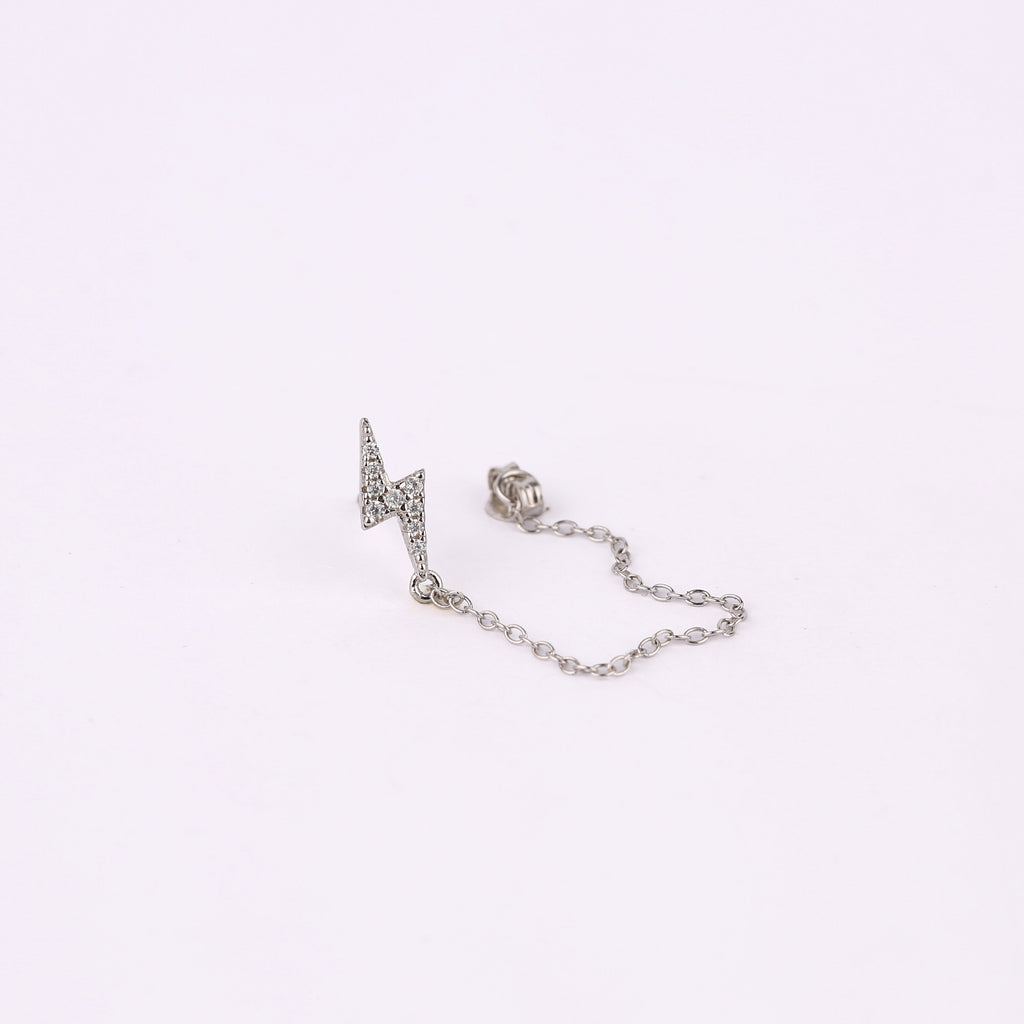 Pave Lightning Bolt Stud Earrings with Dangle Chain