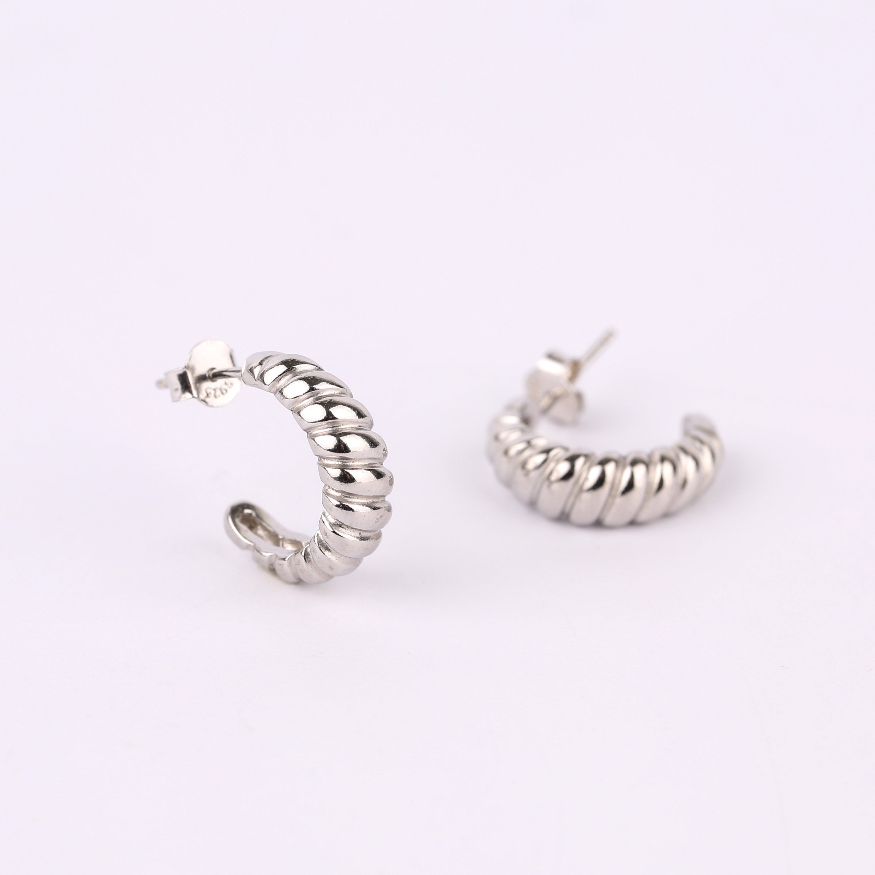 Gold Croissant Hoop Stud Earrings