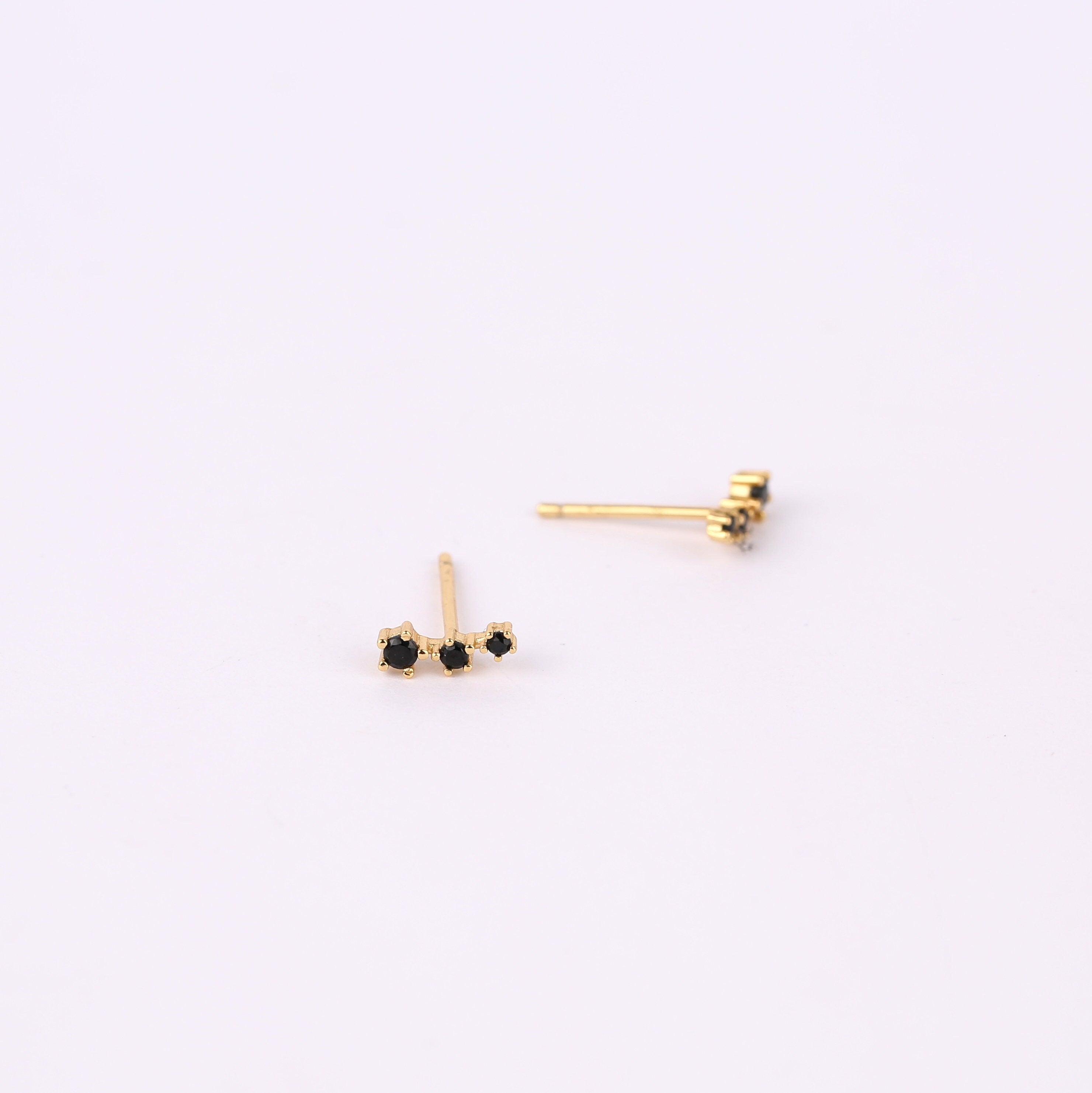 Black CZ Climber Stud Earrings