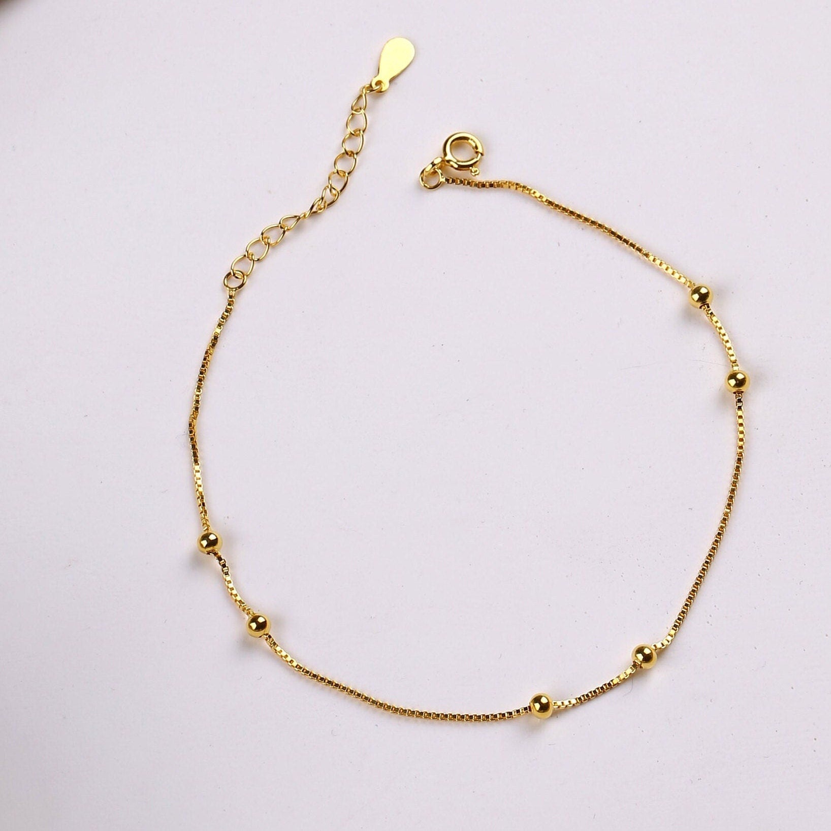 Dainty Sterling Silver Bead Anklet