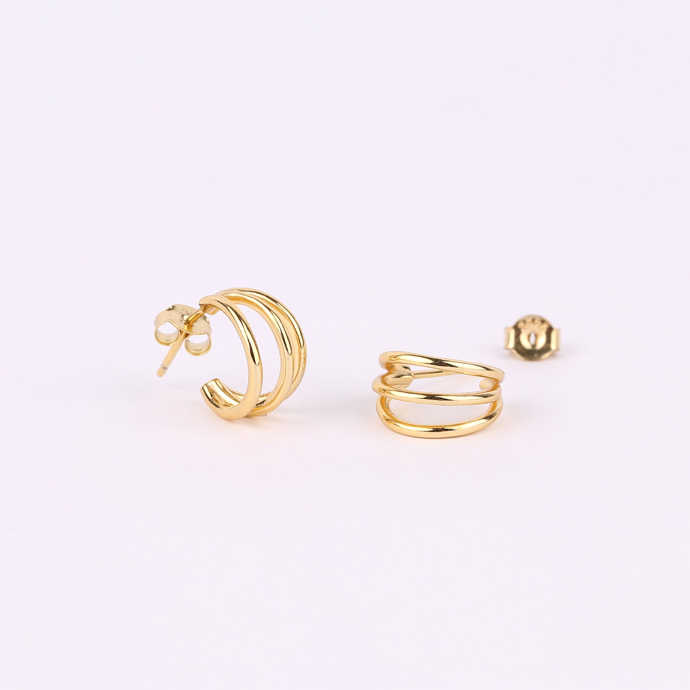 Triple Band Hoop Stud Earrings