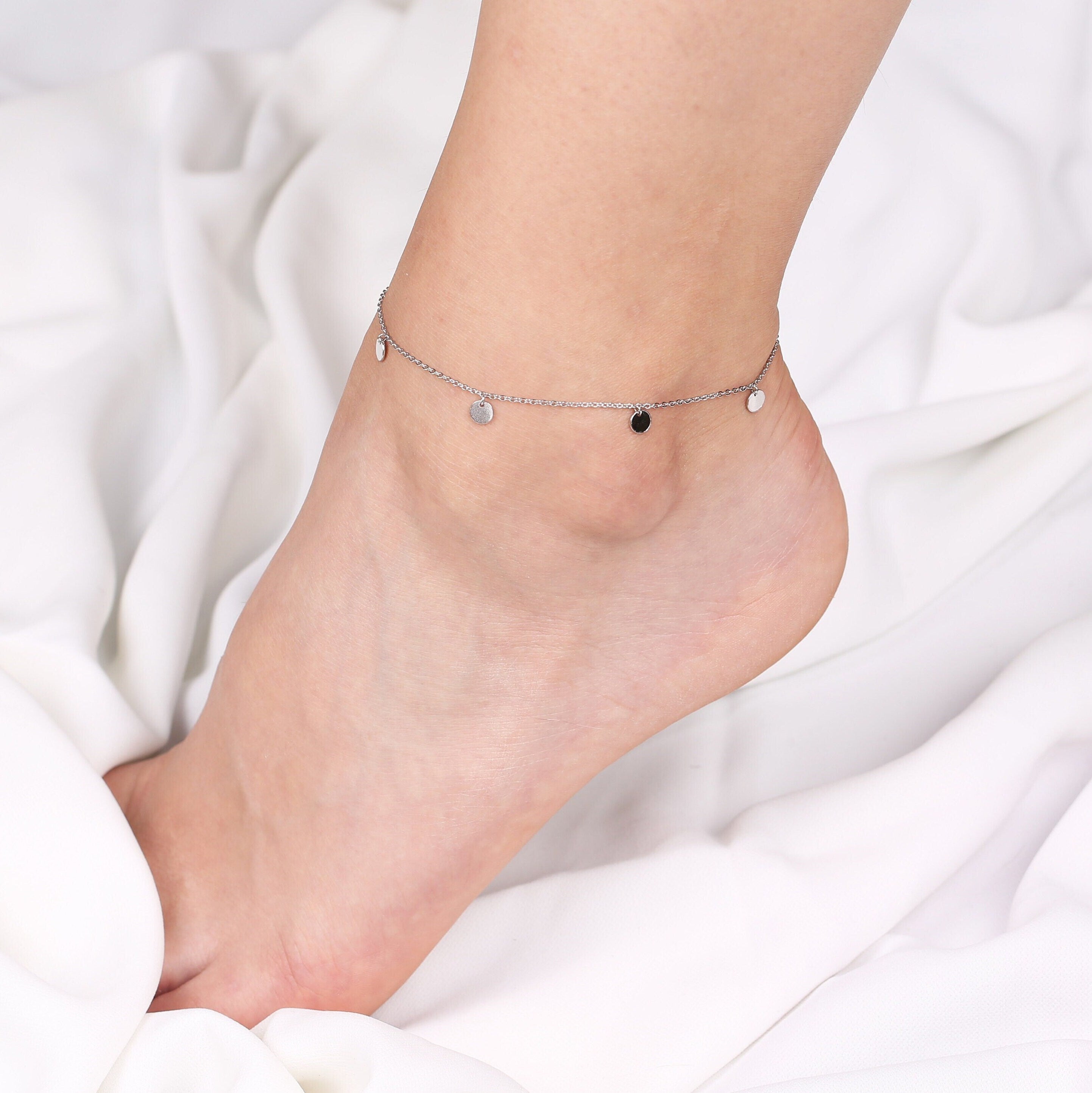 Sterling Silver Dangling Coin Anklet