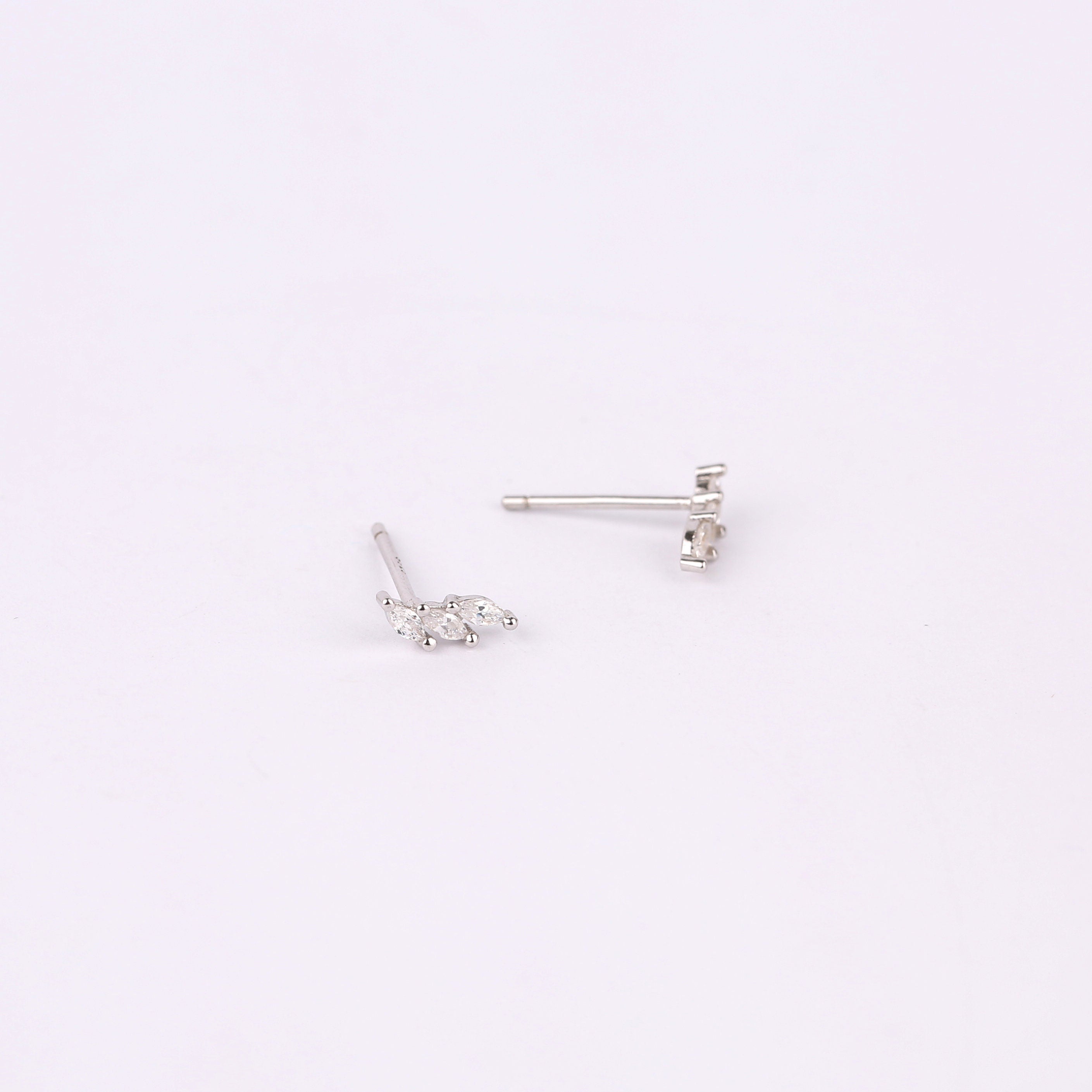 20G Diamond CZ Climber Stud Earrings with Ball Backing in