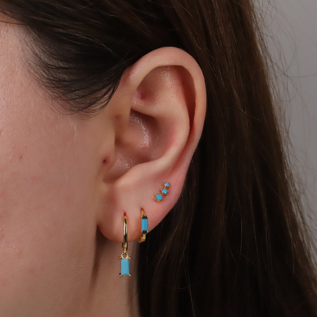 Gold Turquoise Ear Climber Earrings