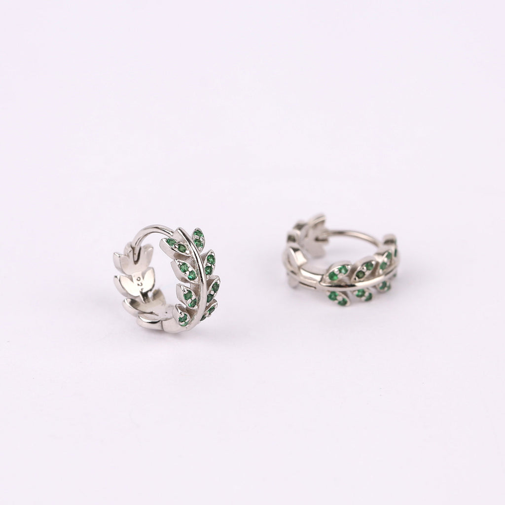 Sterling Silver Olive Leaves Hoop Earrings