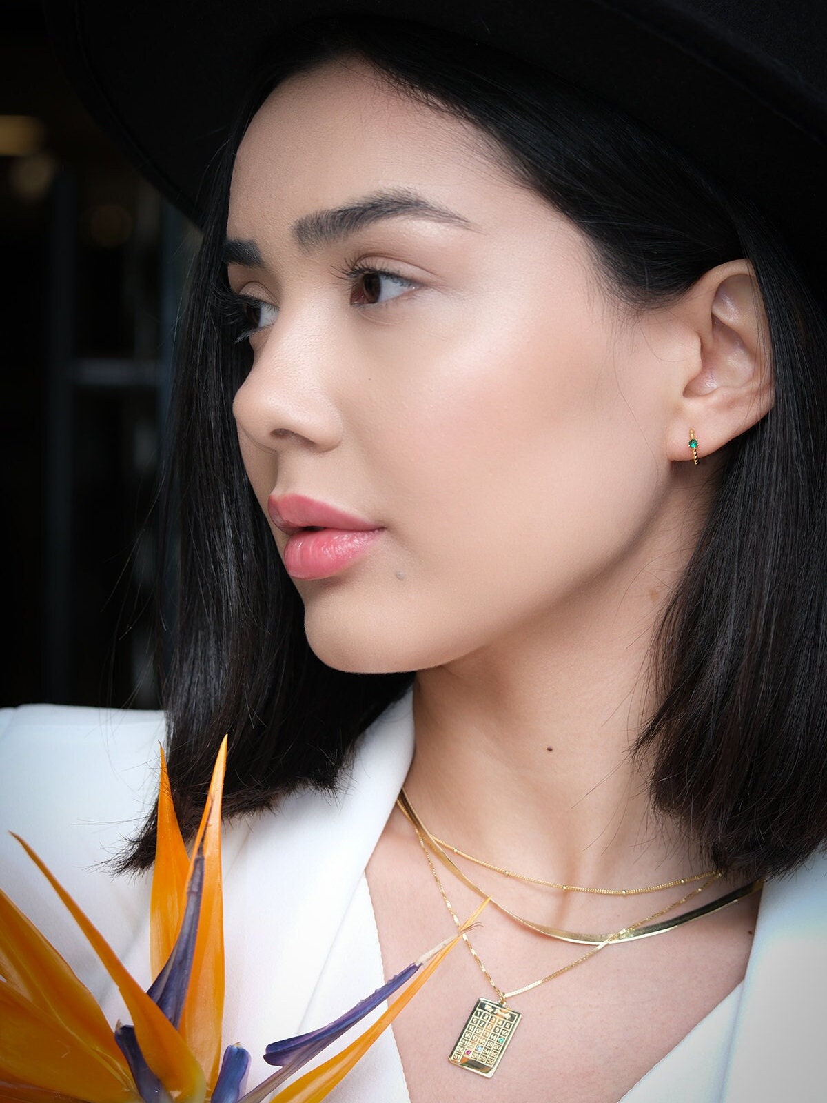 Emerald Huggie Hoop Earrings