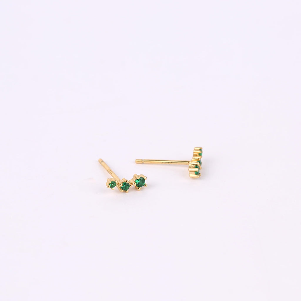 Emerald CZ Sterling Silver Climber Stud Earrings