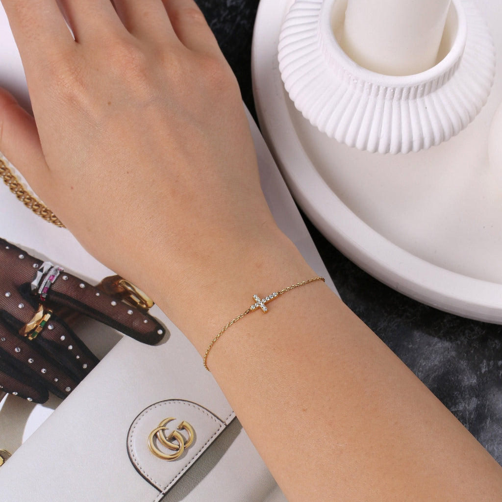 Sterling Silver Sideways Cross Bracelet