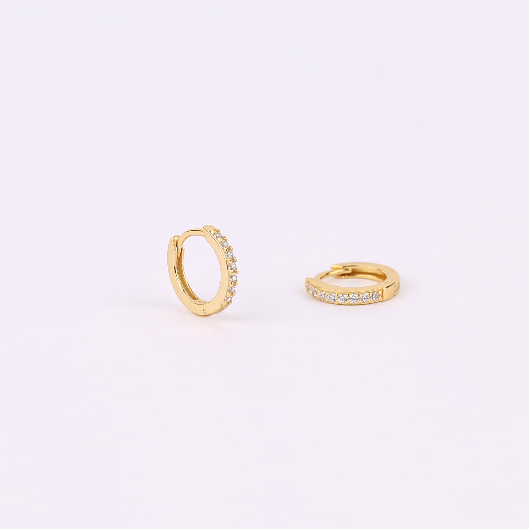 Diamond CZ Beaded Gold Huggie Hoop Earrings Set for Multiple