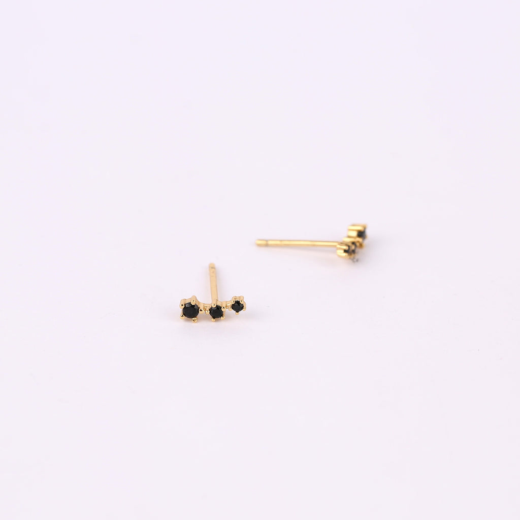 Black Baguette Charm Huggie Hoop Earrings Set