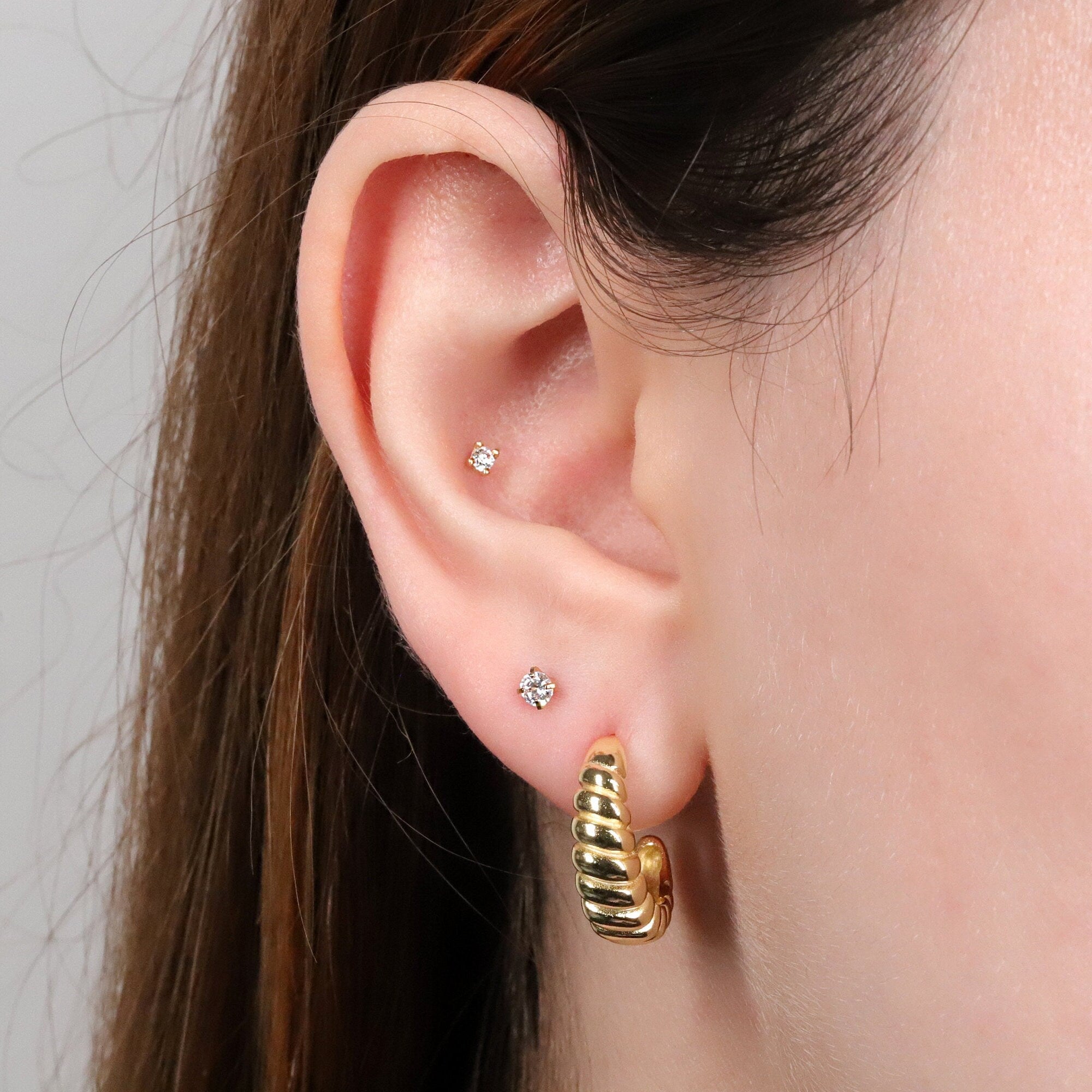 Gold Croissant Hoop Stud Earrings