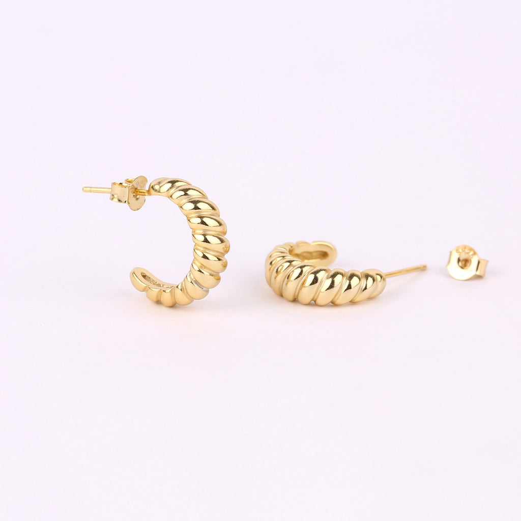 Gold Croissant Hoop Stud Earrings