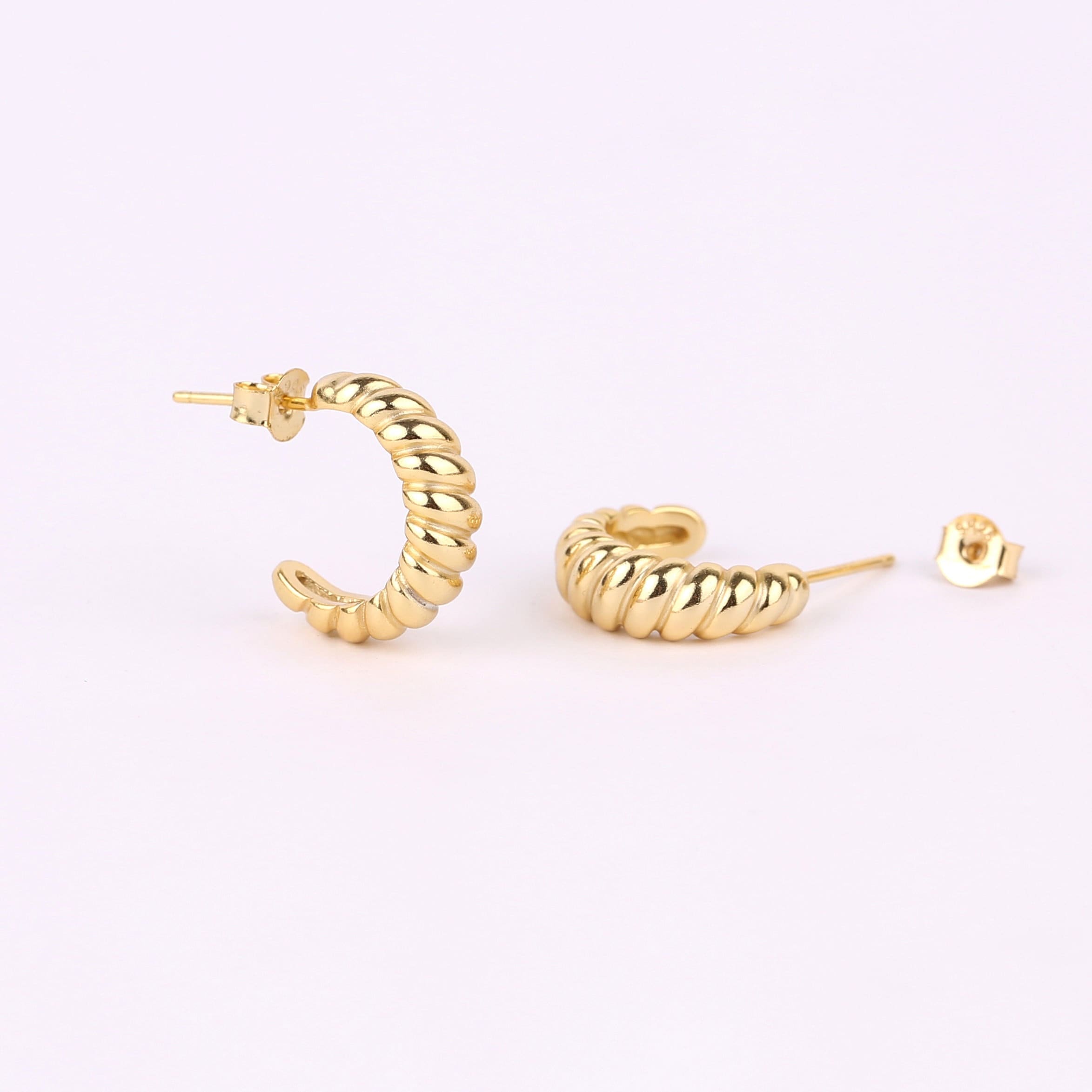 Gold Croissant Hoop Stud Earrings