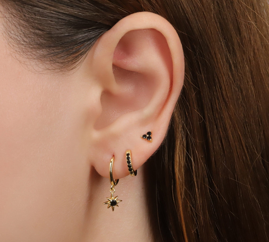 Tiny Star Charm Dangle Hoop Earrings Set