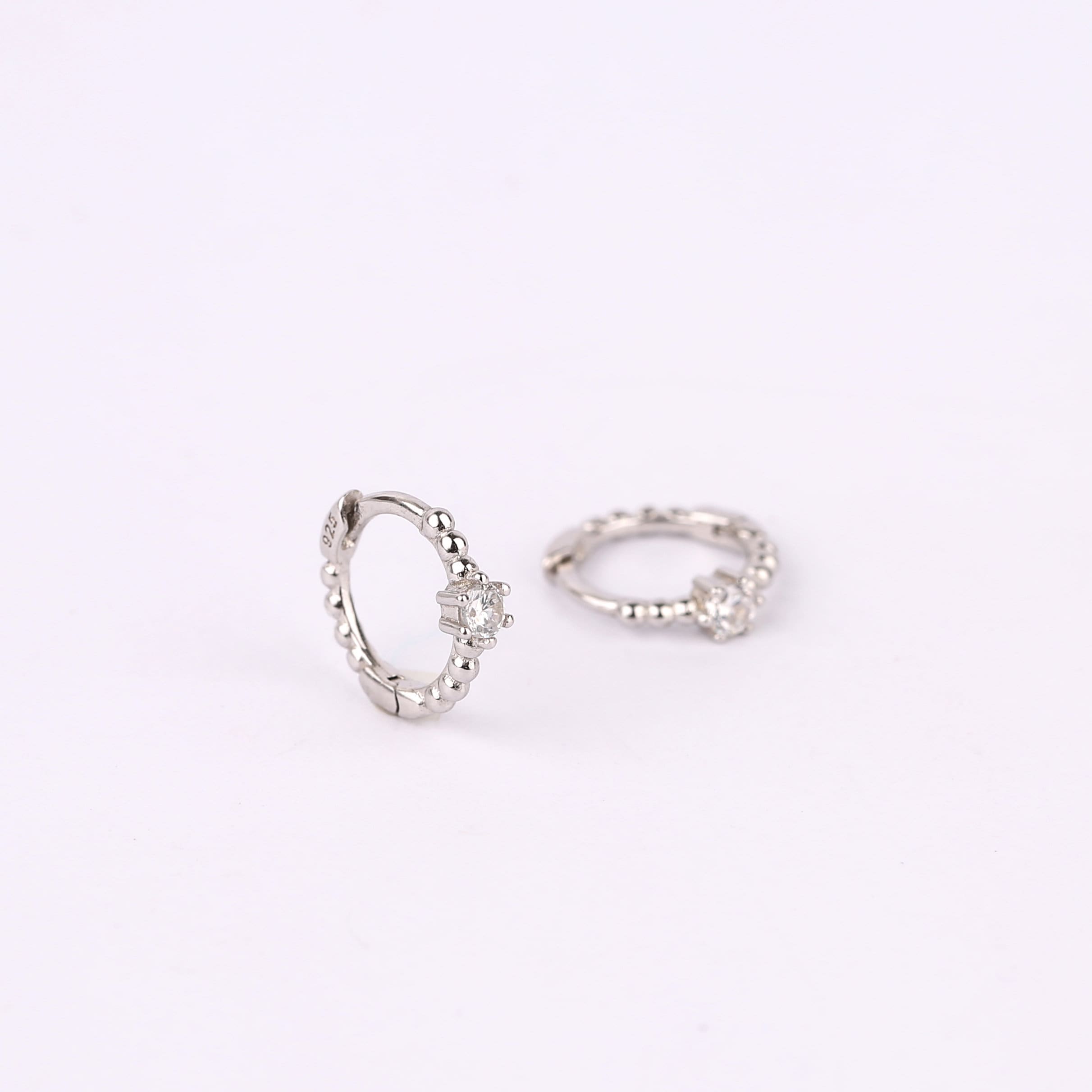 Diamond CZ Beaded Gold Huggie Hoop Earrings Set for Multiple