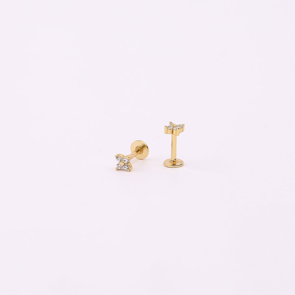 Dainty Flower Threadless Push Pin Gold Flat Back Labret Stud