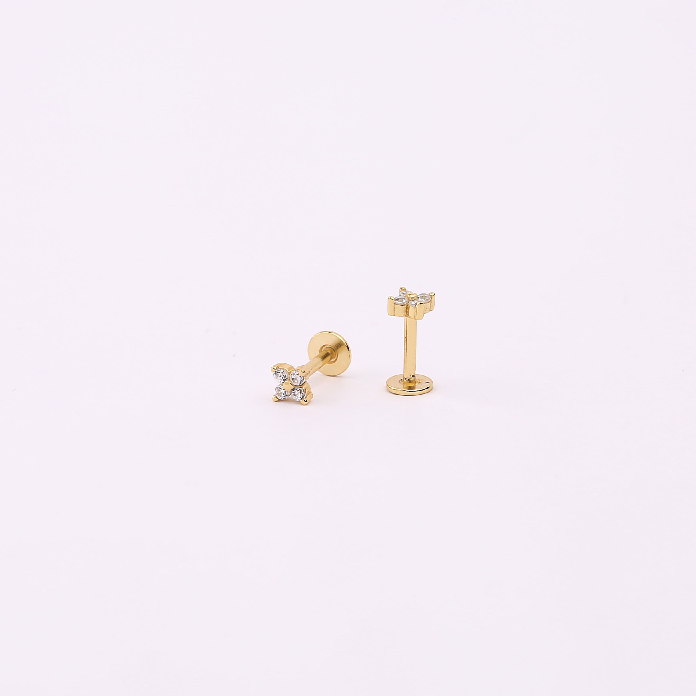 Dainty Flower Threadless Push Pin Gold Flat Back Labret Stud