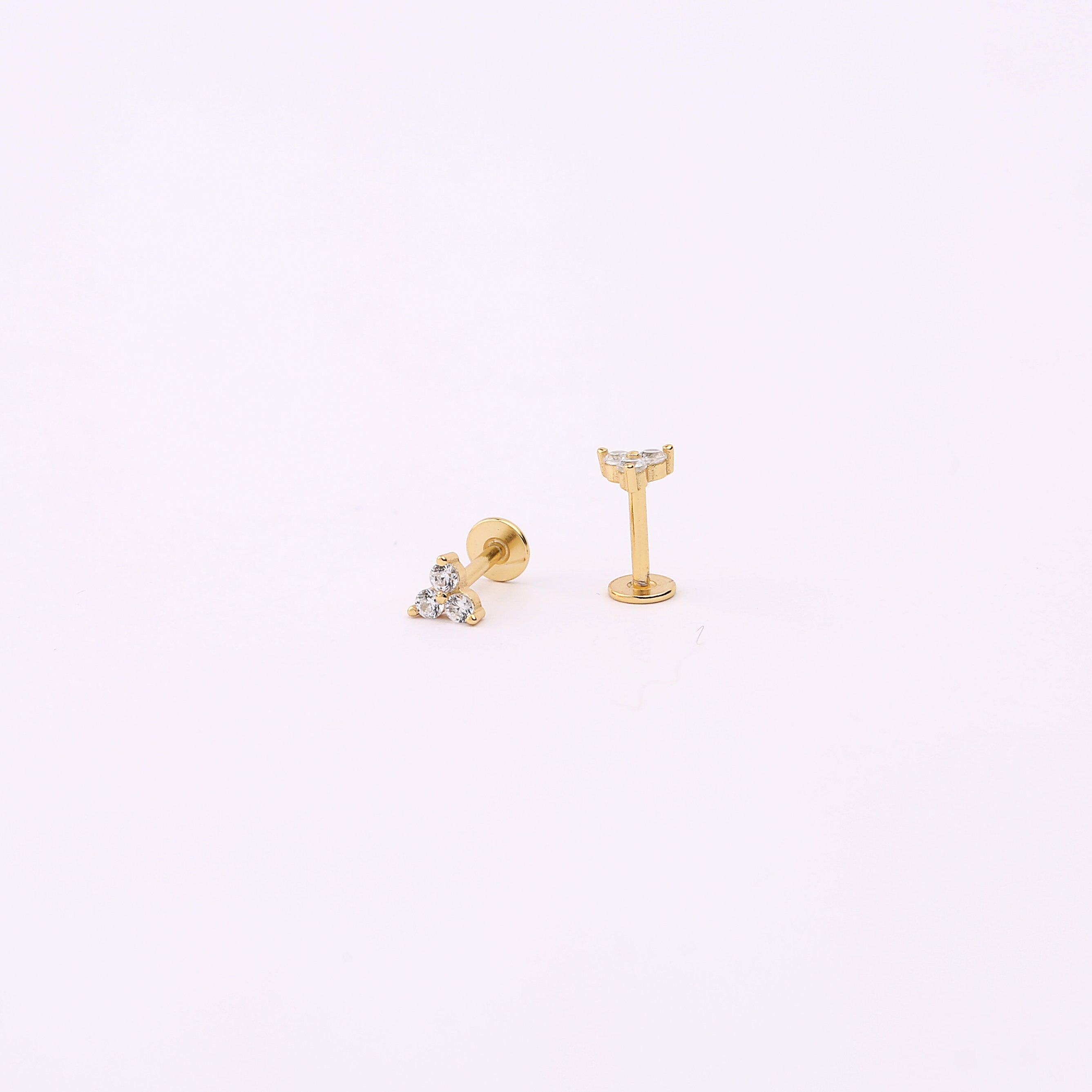 Dainty Flower Threadless Push Pin Gold Flat Back Labret Stud