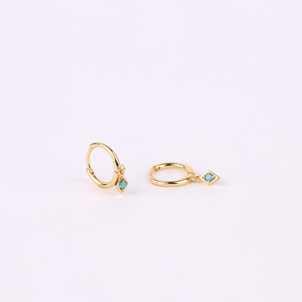 Gold Turquoise Charm Huggie Drop Hoop Earrings Set