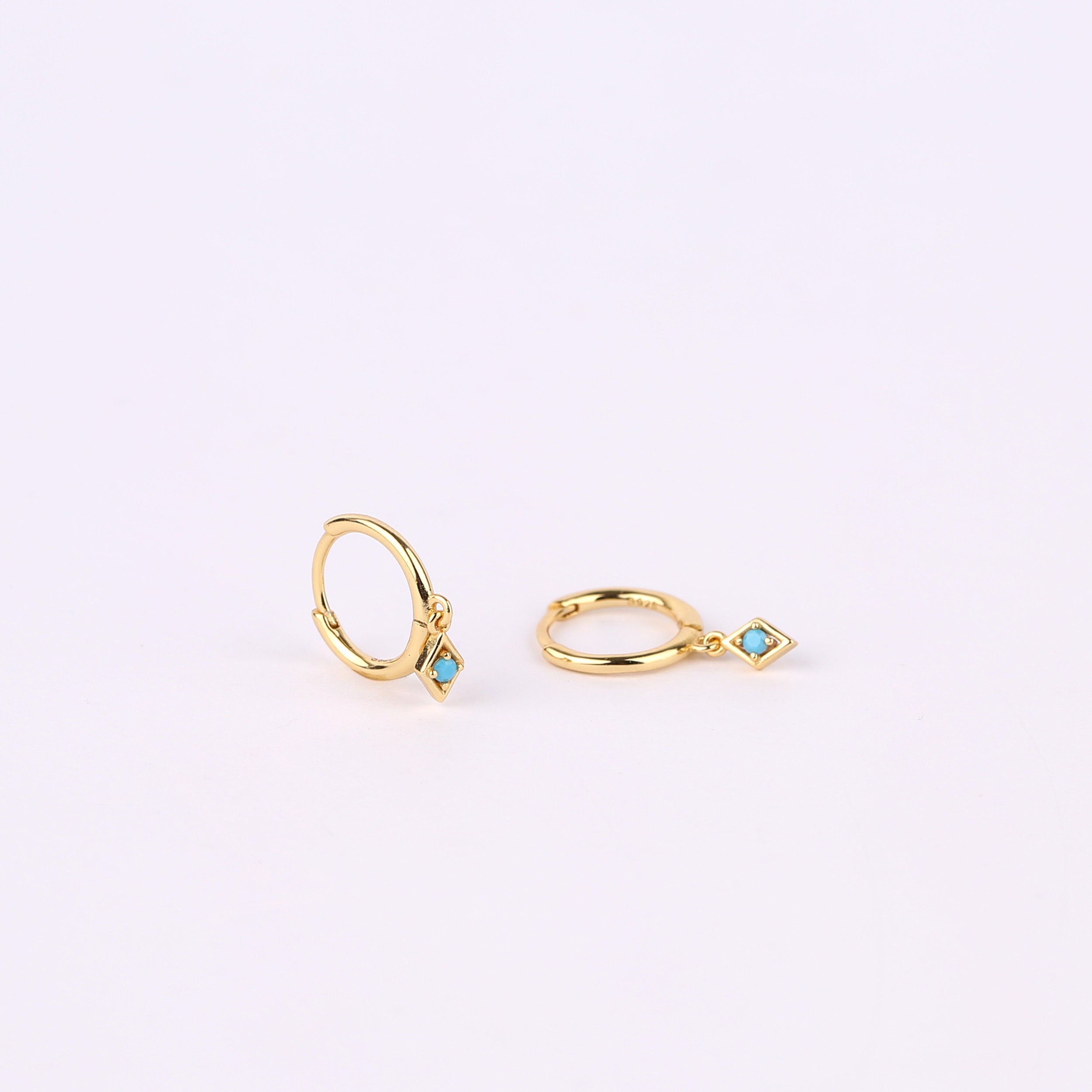 Gold Turquoise Charm Huggie Drop Hoop Earrings Set