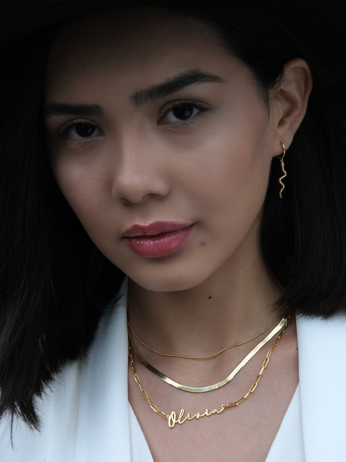 Long Snake Charm Dangle Huggie Hoop Earrings in Sterling