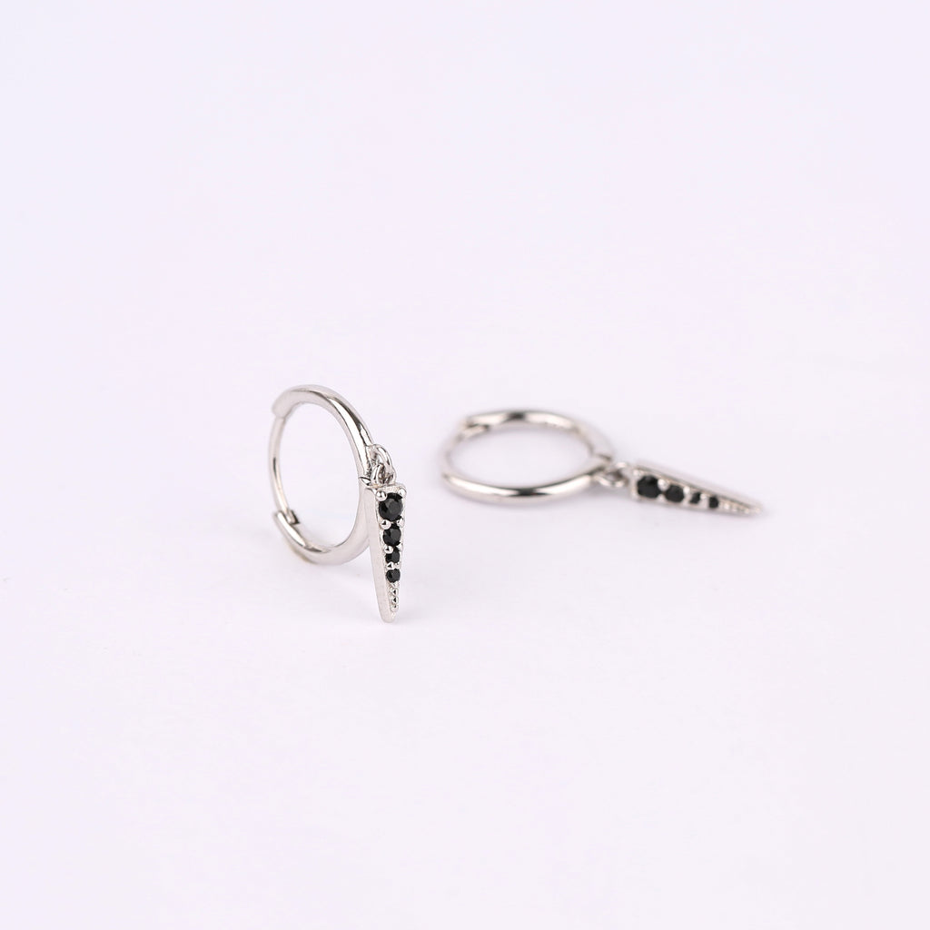 Black Stone Spike Hoop Earrings